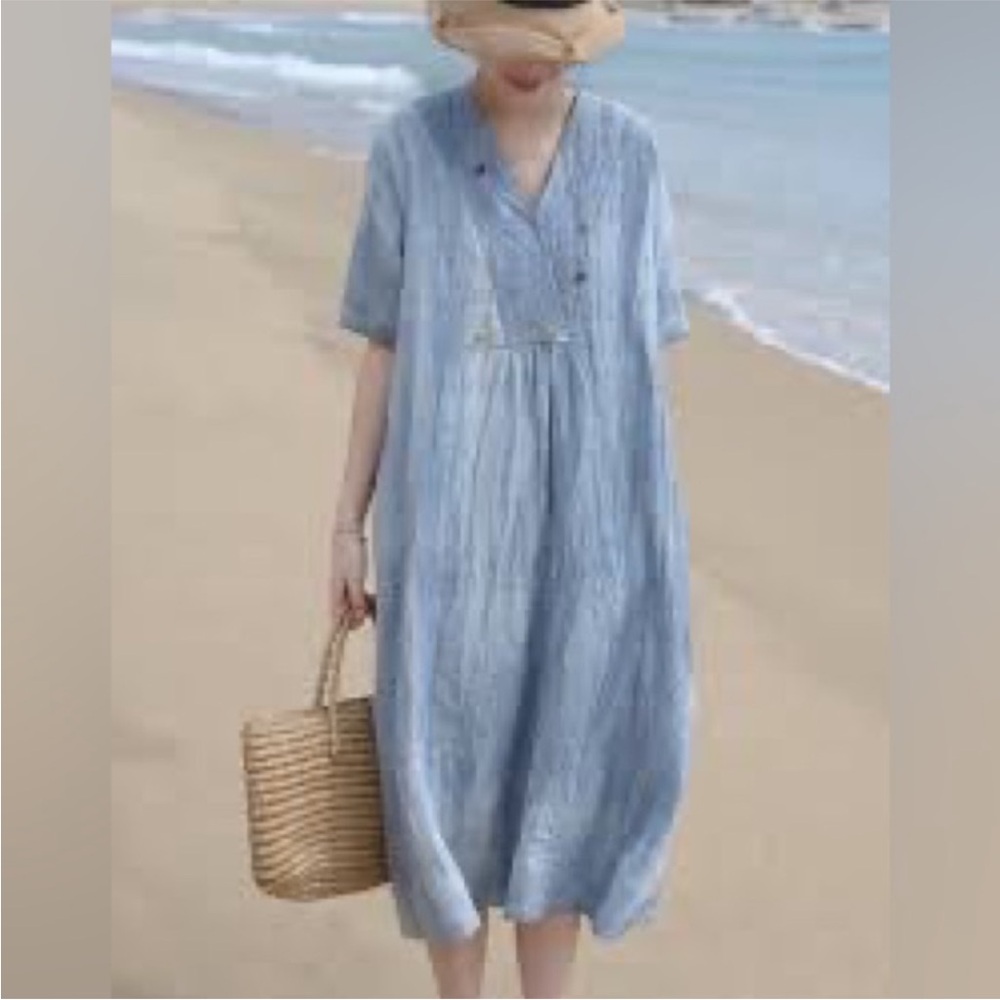 Meo Meli 100% linen baby blue long dress